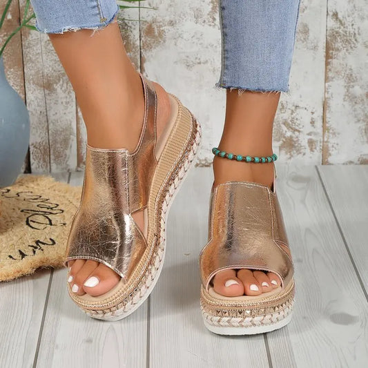 Golden Glam Wedge Sandals