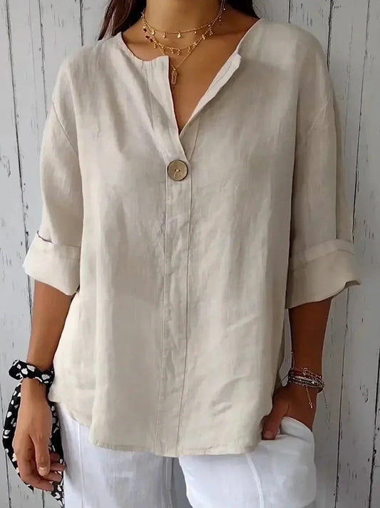 WhisperSoft Linen V-Neck Blouse