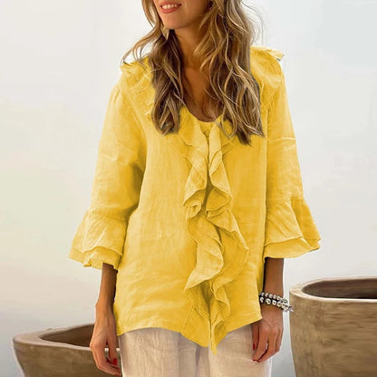 Elegant V-Neck Ruffle Blouse