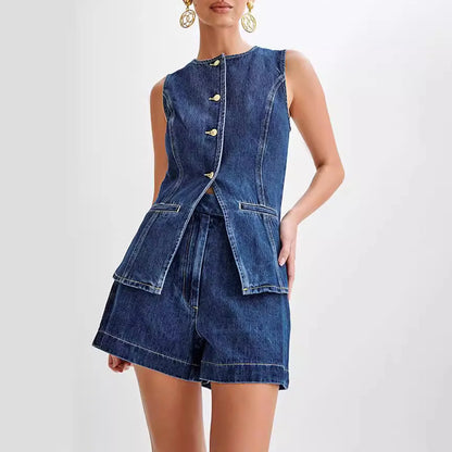 Vintage Denim Long Vest Top