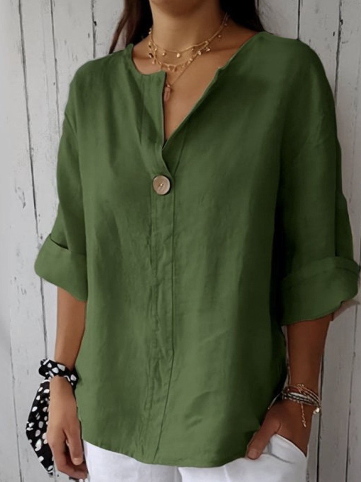 WhisperSoft Linen V-Neck Blouse