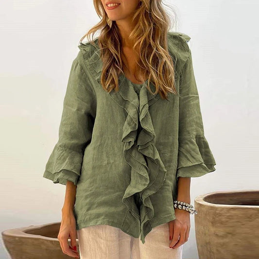 Elegant V-Neck Ruffle Blouse