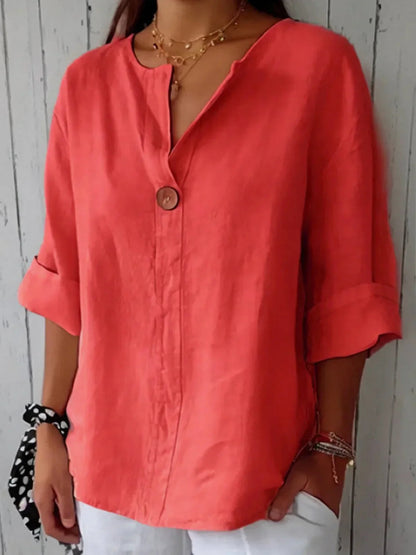 WhisperSoft Linen V-Neck Blouse