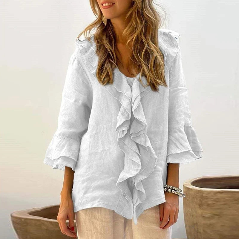 Elegant V-Neck Ruffle Blouse