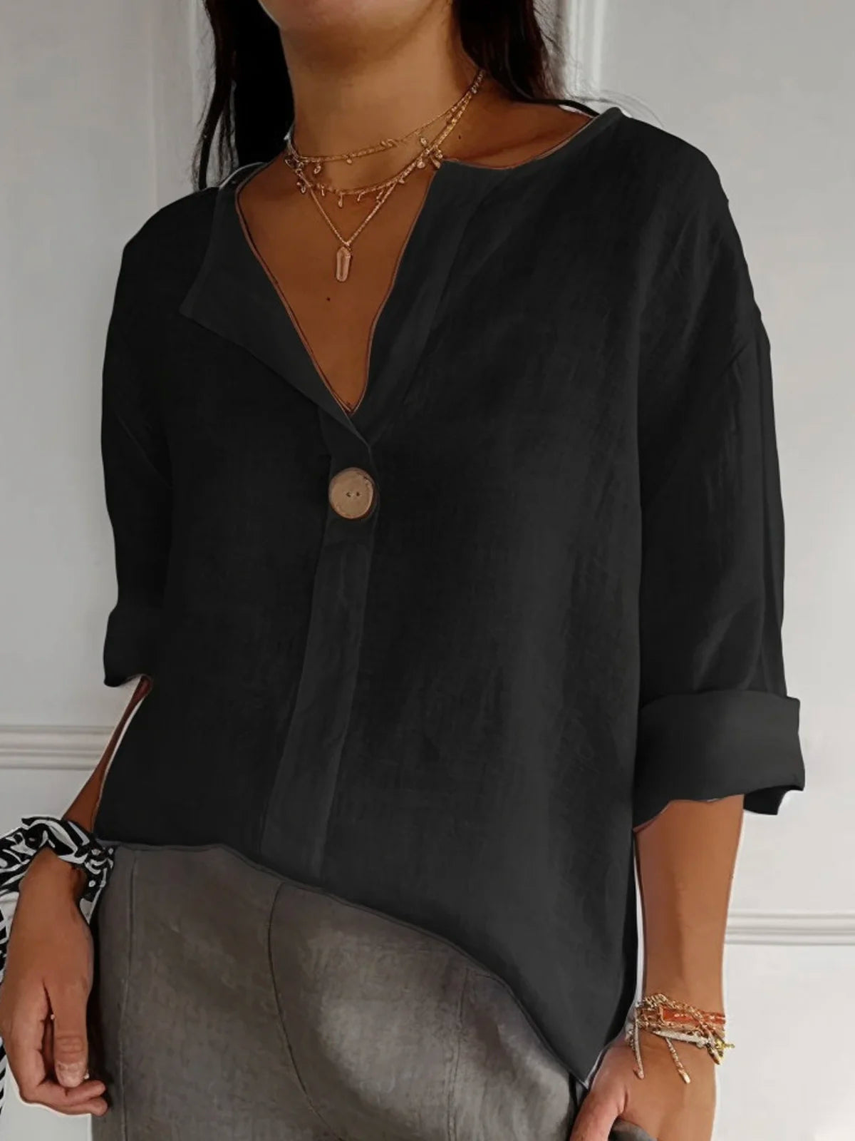 WhisperSoft Linen V-Neck Blouse